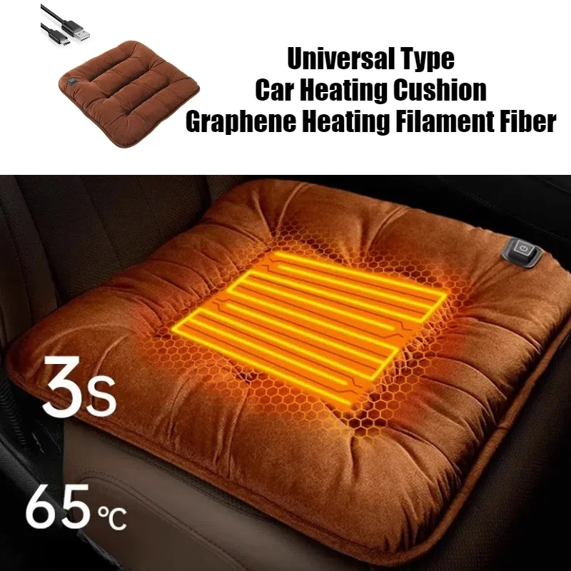 

Car Heating Seat Cushions Winter Plush Seat Mat Graphene 12V Car Universal Warm Usb Electric Heating Single Pad Car Accessories