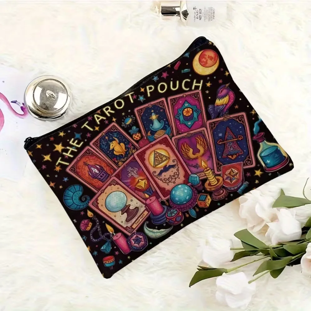 The Tarot Pouch Zipper Bag, Witchy Tarot Card Storage Pouch, Mystical Crystal Moon Witch Travel Cosmetic Bag