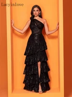 Lucyinlove-vestido de lujo con hombros oblicuos para pastel, vestido de noche Formal con abertura de lentejuelas, elegante sirena, Maxi, fiesta, cóctel y graduación