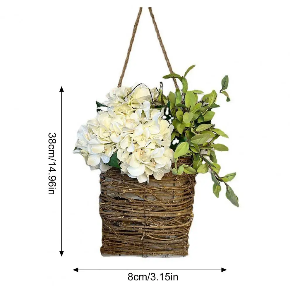 Faux Flower Basket Faux Hydrangea Door Hanger Basket Wreath with Bow Spring Summer Artificial Flower Arrangement Farmhouse Front