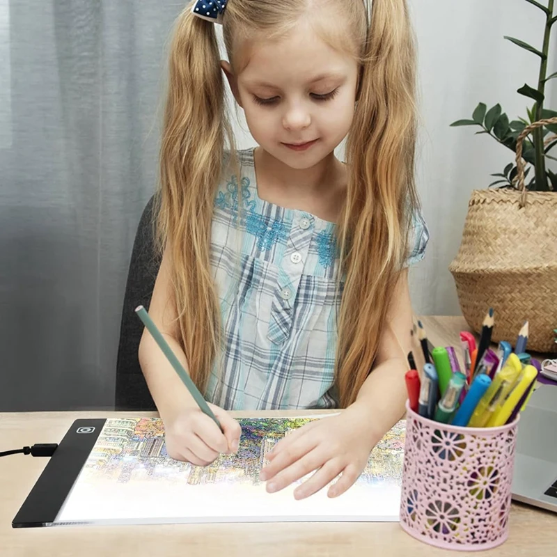 A4 LED Light Board, 3 Level Dimmable Brightness USB Power Crafts Light Table For Tracing, Light Drawing Sketch Pad