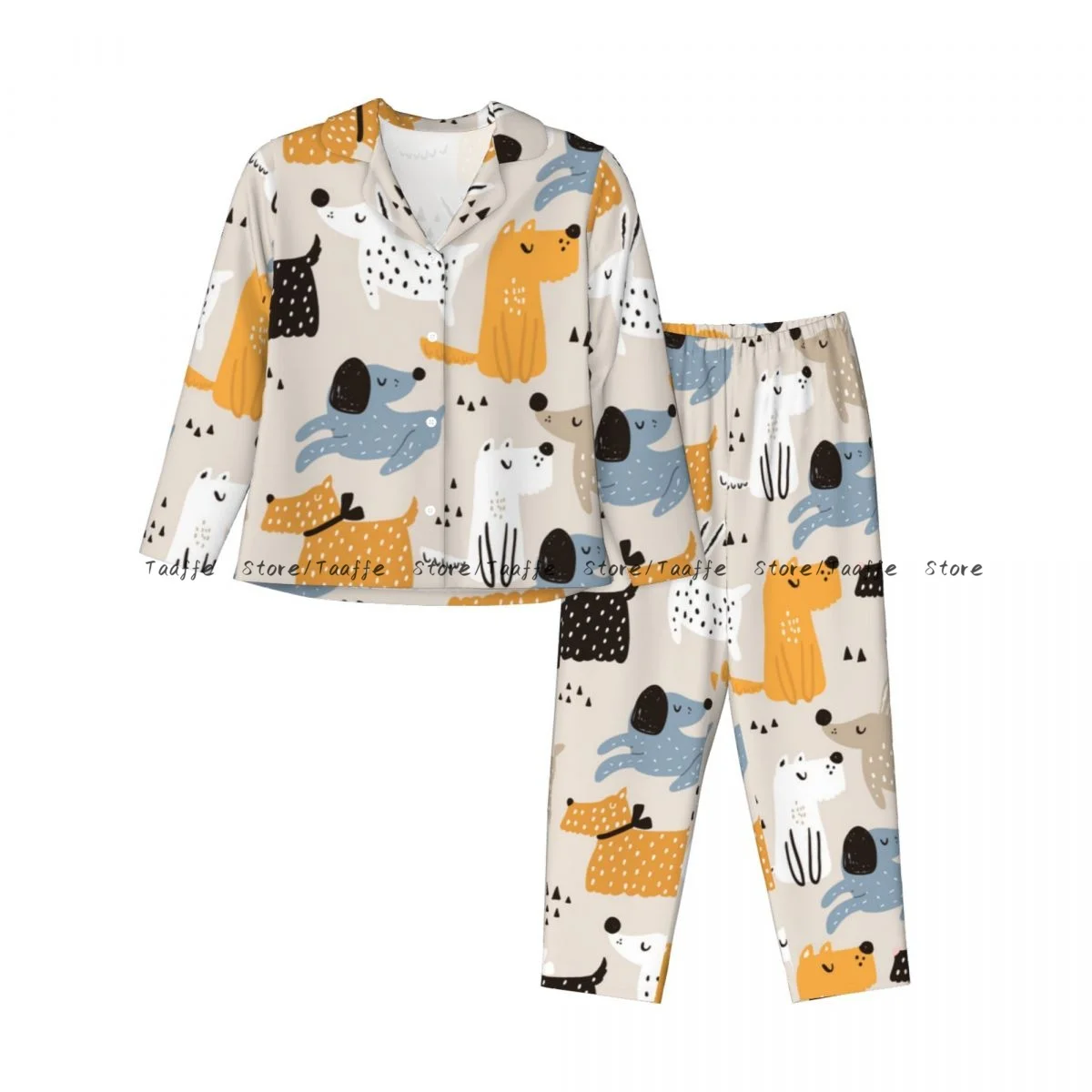 Women Sleepwear Pajamas Scandinavian Dogs Long Sleeve Pijama Female Set Negligee Cardigan Suit