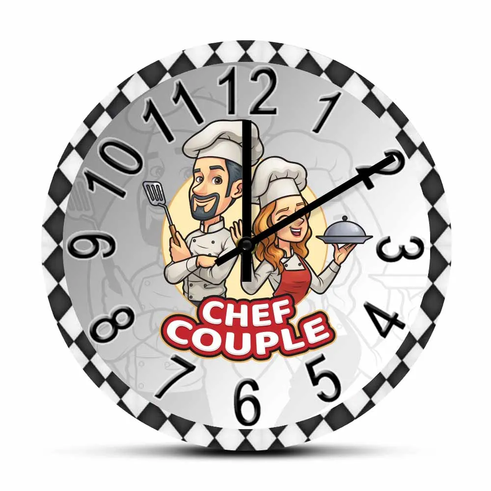 Chef Couple Valentines Wall Clock For Kitchen Dinning Room Home Decor Husband Wife Cook Cooking Art Wall Watch Housewarming Gift