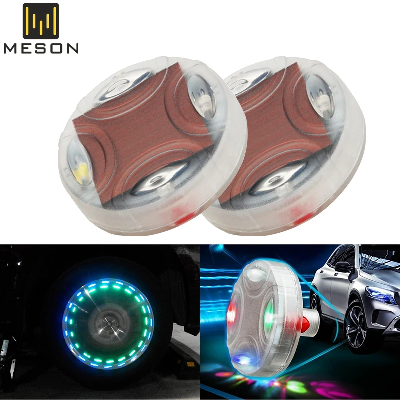 KEVANLY 4pcs Wheel Lights Cap RGB Car Auto Solar Energy Flash Wheel Tire Light Lamp Decor 4Modes LED Light Cap Cover Accessories