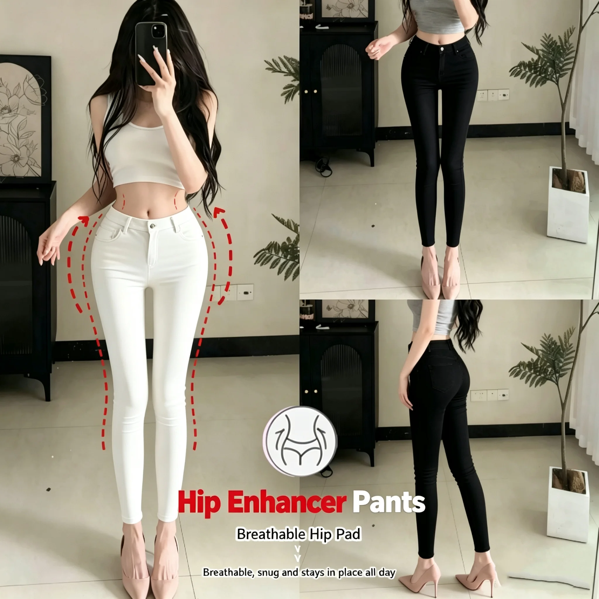 Women's Basic Fleece‑Lined Jeans, Slim Fit 9‑Inch Hip‑Enhancing Pencil Skinny Jeans, Figure‑Flattering Stretchy Denim Pants
