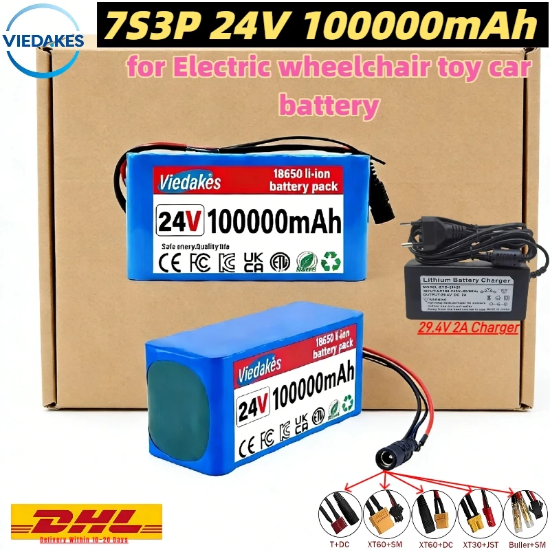 

Новый литий-ионный аккумулятор 24 В 100000 мАч 7S3P 18650, для инвалидных колясок, игрушечный автомобиль, сменный литий-ионный аккумулятор, гарантия качества