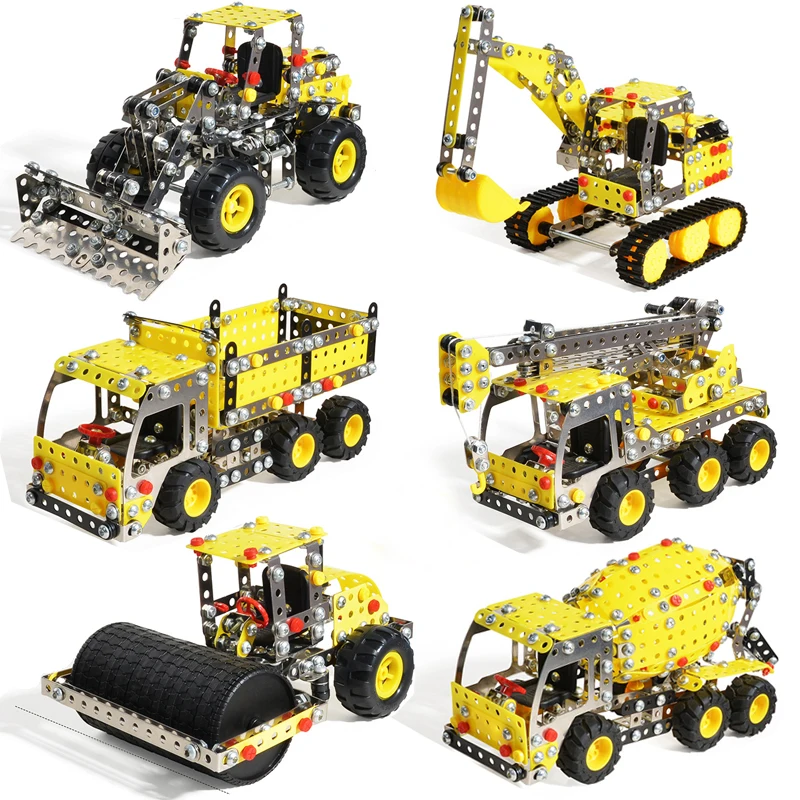 3D Metal Building Block Assembly Model Excavator Tipper Truck Crane DIY Simulation Screw Nut Engineering Car Toy Boy Gift