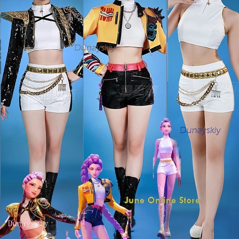 Huntrix 3-стильный костюм K-Pop Руми, карнавальный костюм, охотники на демонов, складная черная, золотая сценическая униформа, одежда для взрослых и детей, парик