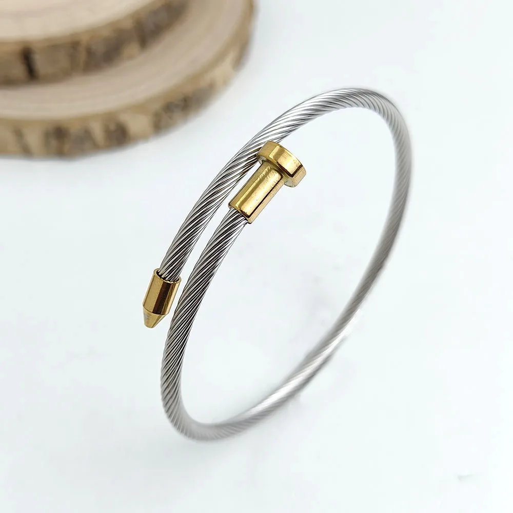 Charm wire button nail stainless steel gold plated 18K bracelet, high quality waterproof silver jewelry, gift for wife