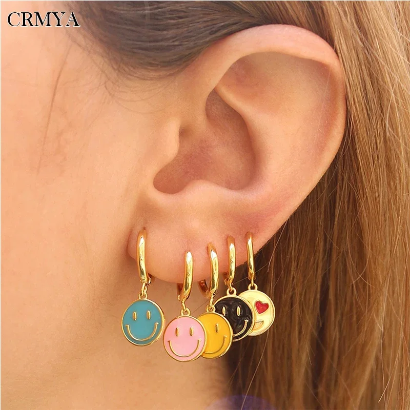 

CRMYA Gold Plated Drop Earrings For Women Boho Piercing Dripping Oil Smile Dangle Earrings 2022 Women Jewelry Wholesale