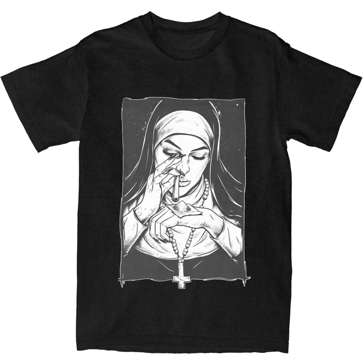 Haikyuu T Shirt Satanic Nun Tattoos Unholy 100% Cotton T-Shirts Goth Tee Shirt for Men Summer Aesthetic Loose Short Sleeve Tees