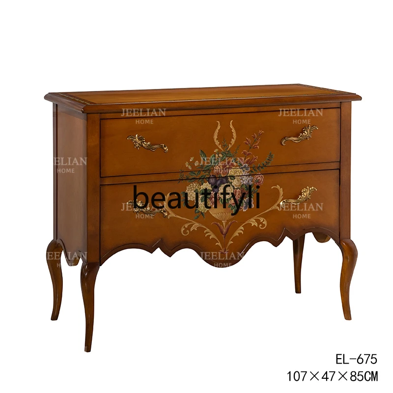Light Luxury Storage Double Bin Cabinet American Style Villa Living Room Corridor Gold Brown Hand-painted Entrance Cabinet