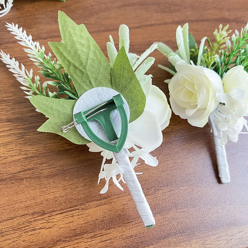 Groom Boutonniere uomo spilla vestito corpetto da sposa Buttonhole fiori da sposa rose di seta artificiale accessori per il matrimonio del partito