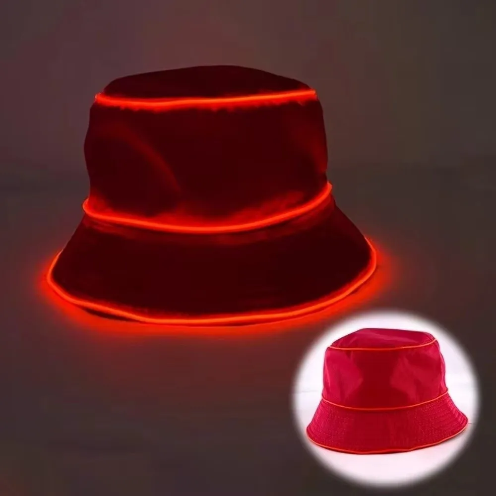 Battery Powered LED Bucket Hat Colorful Solid Color Luminous Hat Korean Style Flashing Modes Flashing Glow Hat