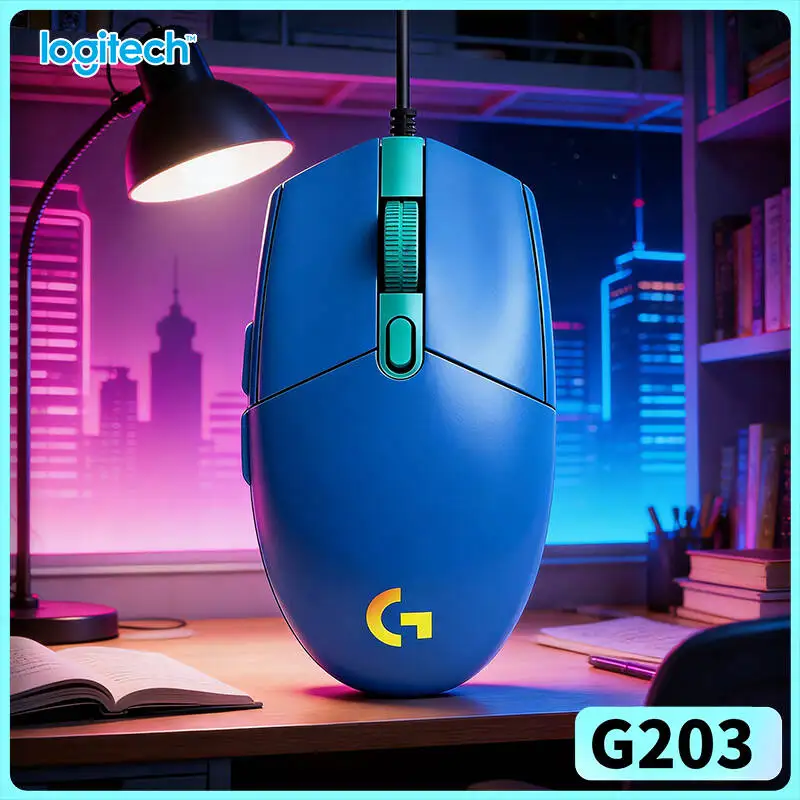 Logitech G203 wired gaming mouse light‑weight gaming unit accurate optical tracking RGB anti‑slip pads USB pc office