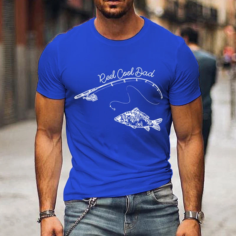 Men's T-shirt Reel Cool Dad Fishing Rod and Fish Pattern Street T Shirt Men Summer Short Sleeve Shirt O-Neck Male Classic Tshirt