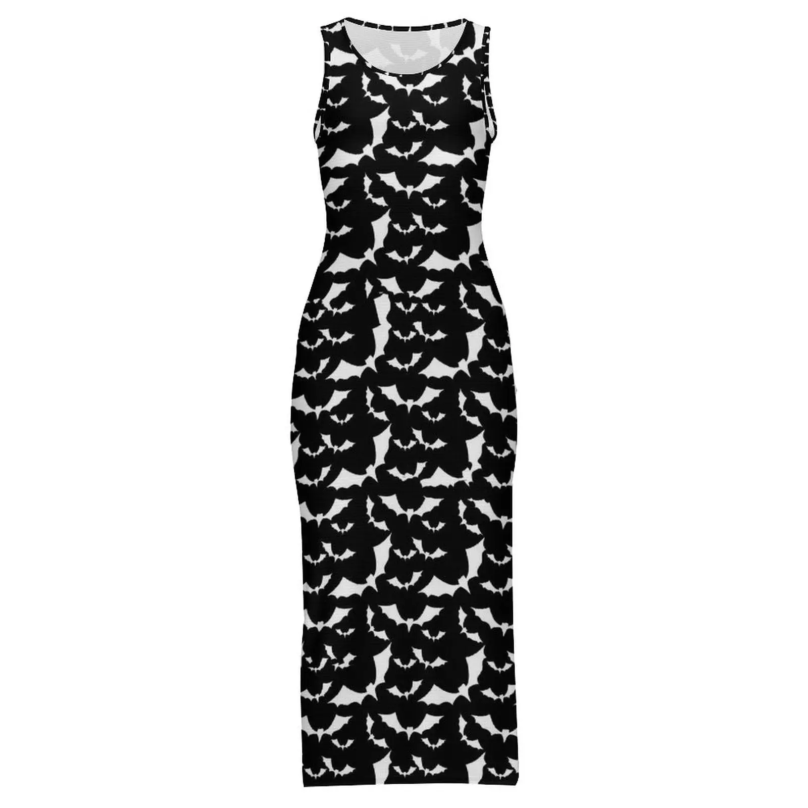 Black Bat Bodycon Dress Summer White Animal Elegant Maxi Dresses Women Sleeveless Pattern Street Wear Dress Big Size