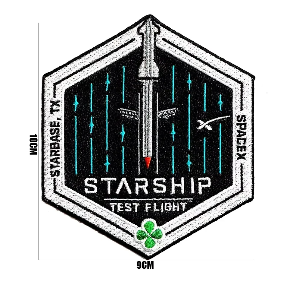 Spacex Starship Test Flight Embroidered Super Heavy Starbase TX Missions Tactical Patch Stickers on Backpack Hook and Loop