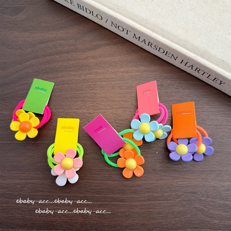 Hair Scrunchies Girls Cute Sweet Colorful Candy Flower Soft Elastic Fabric Ponytail Bun Spring Summer School Travel Lightweight