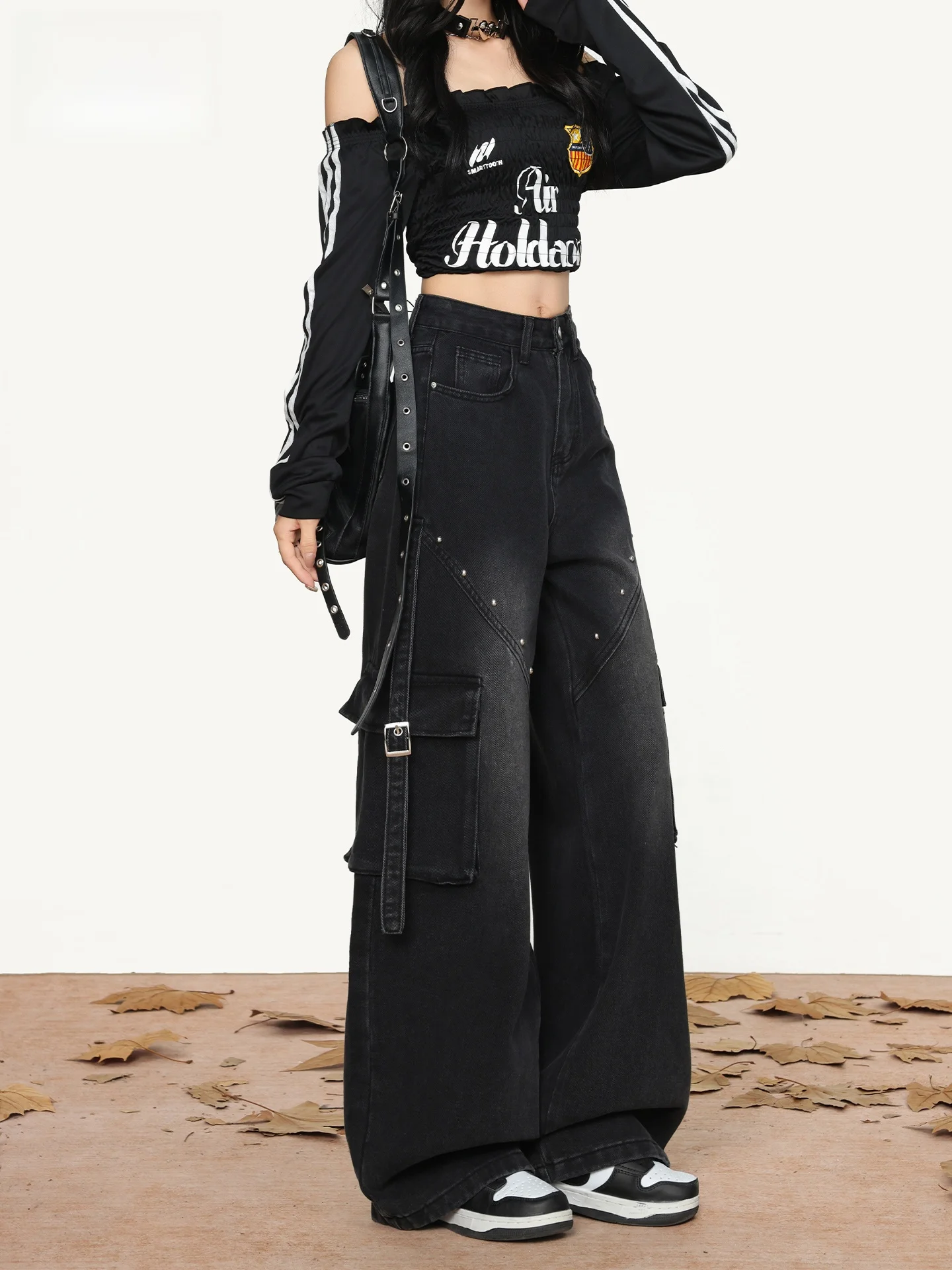 

Женские джинсы в американском стиле с высокой талией, свободного кроя, повседневные широкие брюки, лето 2026, новый дизайн, с эффектом похудения, рабочая одежда