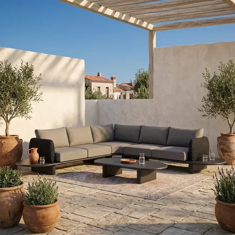 Modern Outdoor Bread Corner Sofa | Durable PE Rattan & Aluminum Frame for Garden Courtyard Resort Villa Hotel Patio
