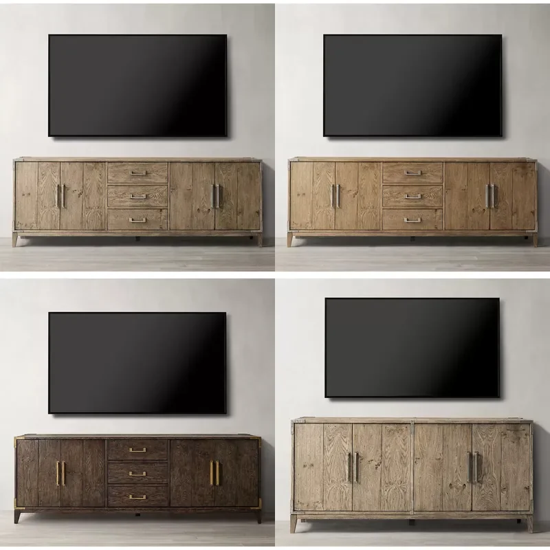 For Furniture American Retro Solid Wood Oak TV Cabinet Simple Modern Light Luxury Living Room Home Entertainment Center