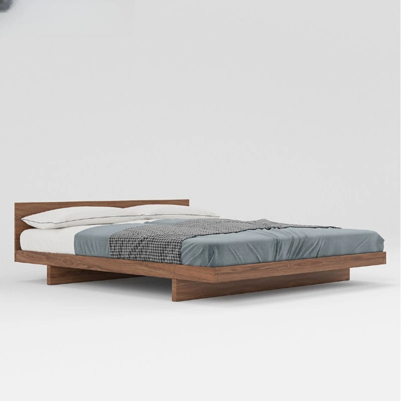 Solid wood North American black walnut Japanese log second bedroom double short bed all solid wood bed oak tatami Nordic fixed