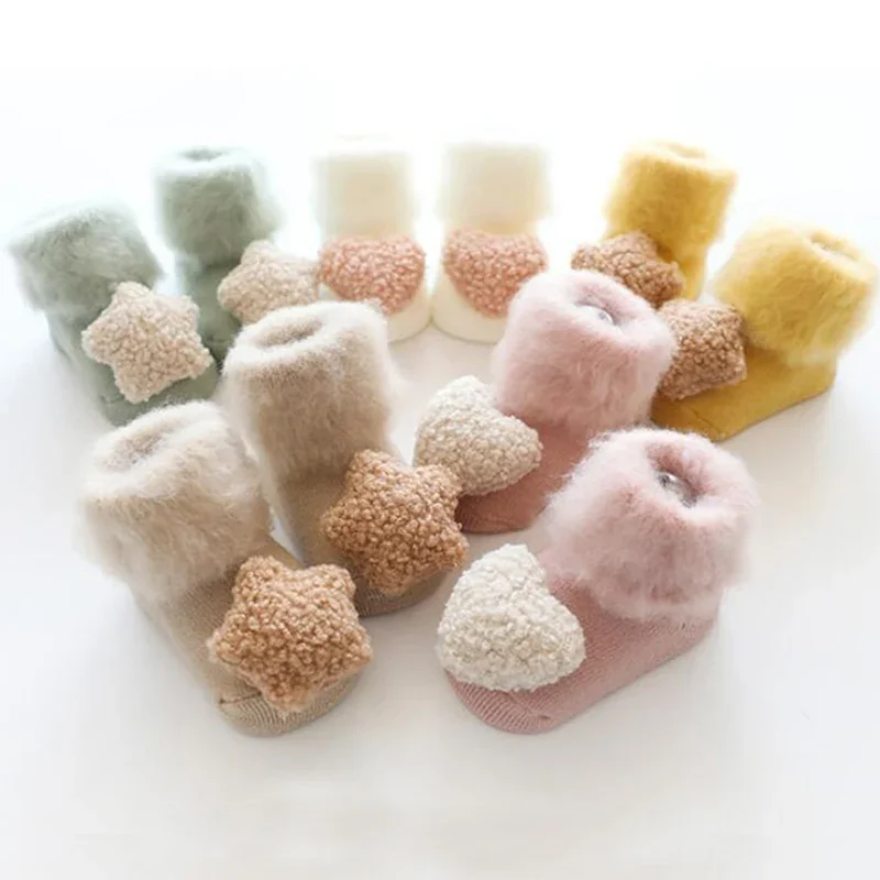 Cute Baby Socks Baby Girls Boys Toddler Socks Autumn Winter Velvet Thickening Plush Keep Warm Newborn Anti Slip Floor Socks