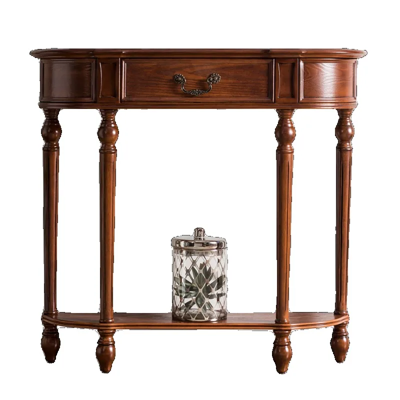 furniture American all-solid wood ultra-thin entrance cabinet light luxury simple semi-round entrance table for Style decoration