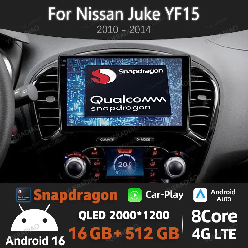 Android 15 CarPlay Auto For Nissan Juke YF15 2010 2011 2012 - 2014 AI Voice Car Radio Multimedia Video Player GPS NAVI 4G WIFI