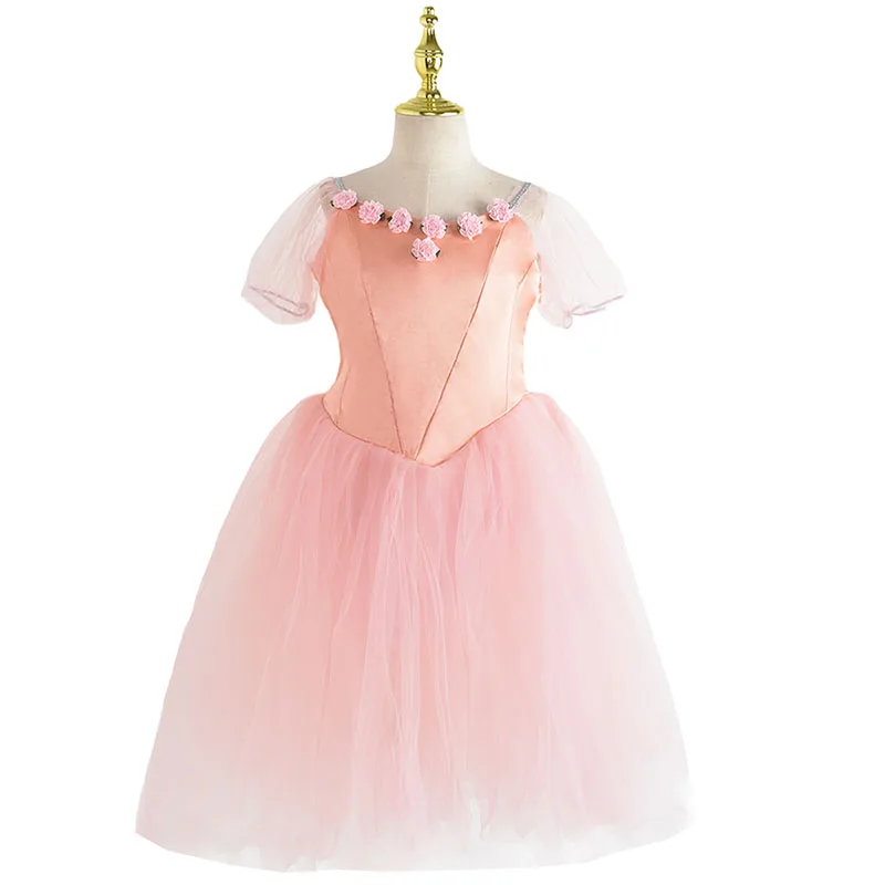 어린이 볼룸 의류 스팽글 꽃 투투 발레 드레스 소녀용 모던 댄스 투투 드레스 소녀 발레 공주 드레스