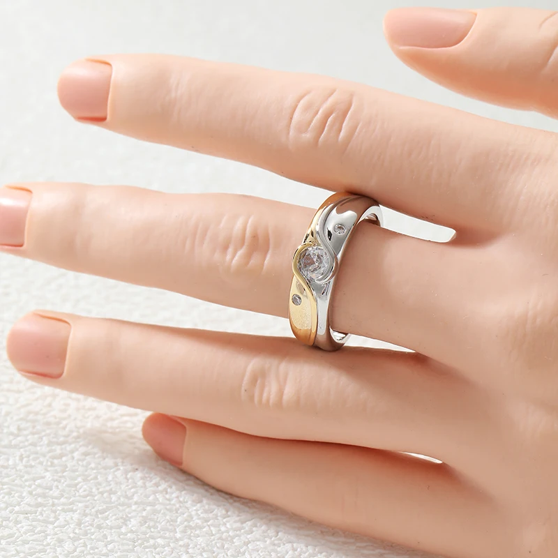 Design Inlaid White CZ Women's Ring Trendy Two Color Hand Carving Daily Wear Party Jewelry Anniversary Gift