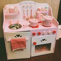 [Funny]Big size 63cm Wooden simulation Strawberry Apron kitchen set seasoning box Spatula Play house toys for girl birthday gift