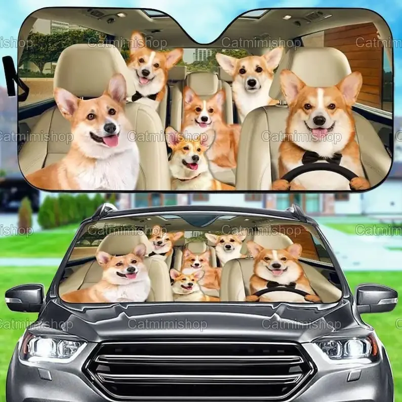 Corgi Family Car Sun Shade,  Car Accessories, Corgi Gifts, Corgi Sun Shade, Mother Gift LN