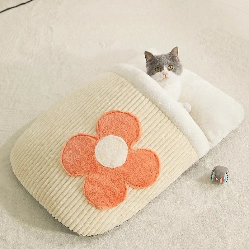 

Sakura Cat Bed Cat Sleeping Bag Soft Warm Cozy Cave Cat Bed Deep Sleep Winter Cat Nest Dog House Pet Products