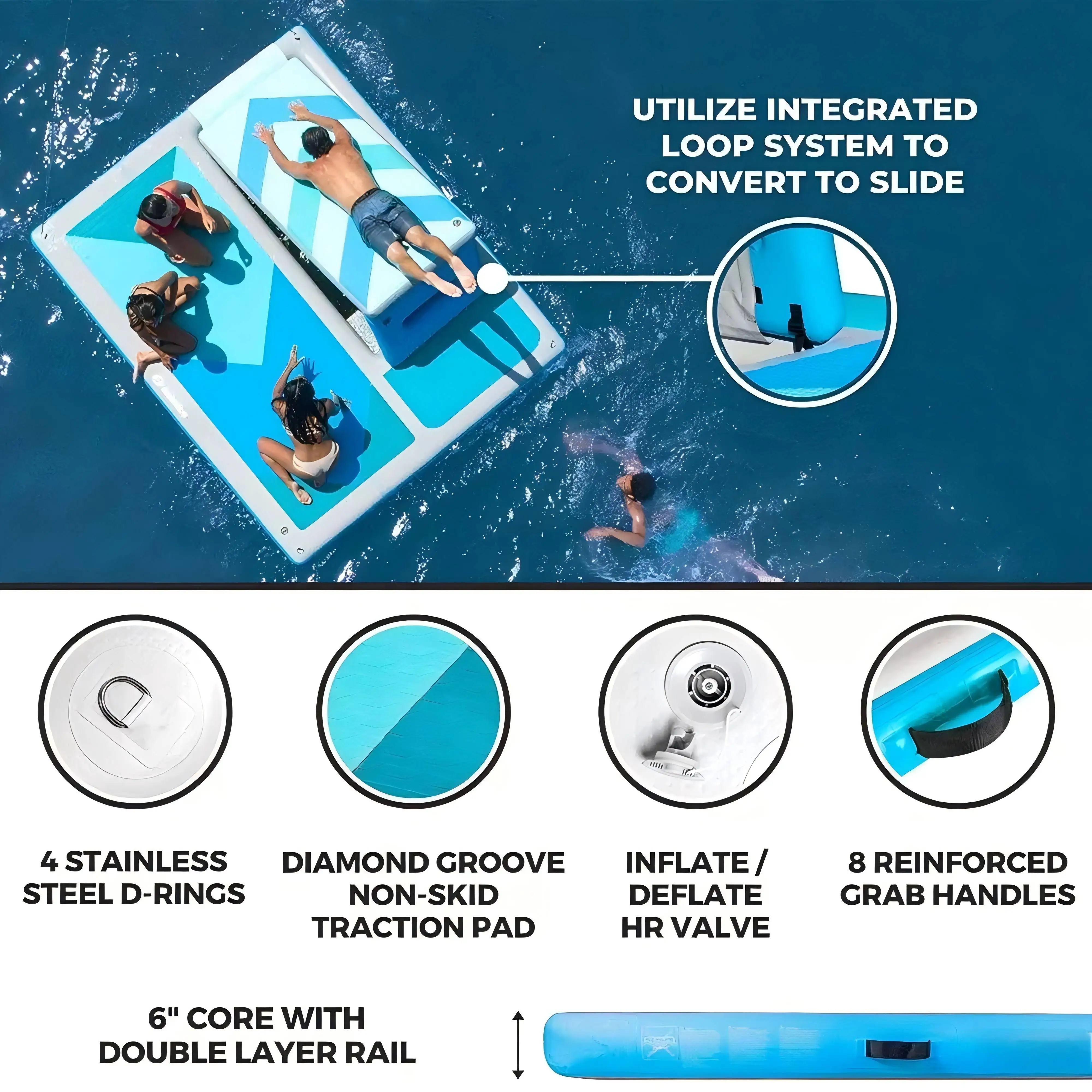 مادة PVC متينة منصة مياه خارجية عائمة قابلة للنفخ مع شريحة لعوب يطفو #4