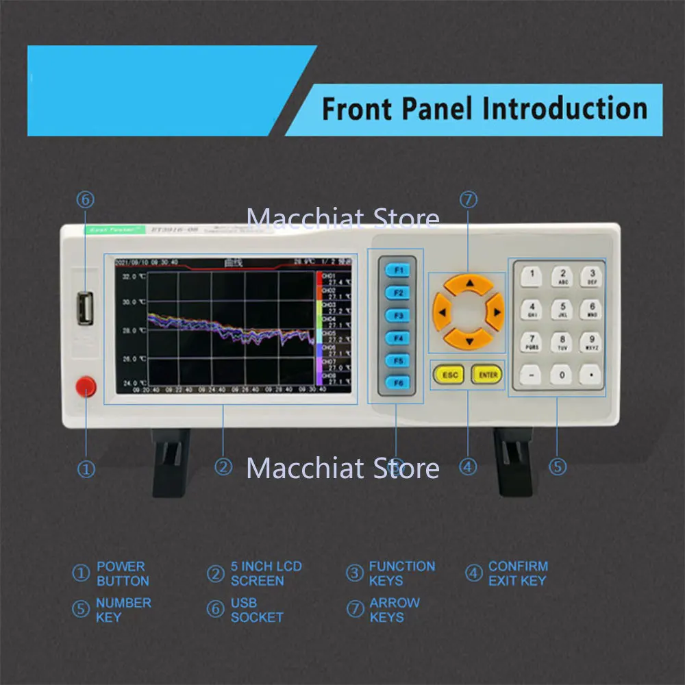 

ET3916 64MV Многоканальный детектор контроля температуры Тестер измерения термопары с датчиком термопары типа K