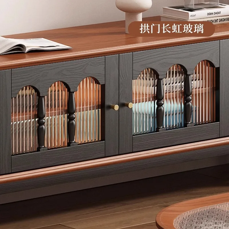 Solid Wood TV Cabinet in Medieval Style Home Living Room Storage Stand with Drawer  Convenient Organization Cabinet Living Room