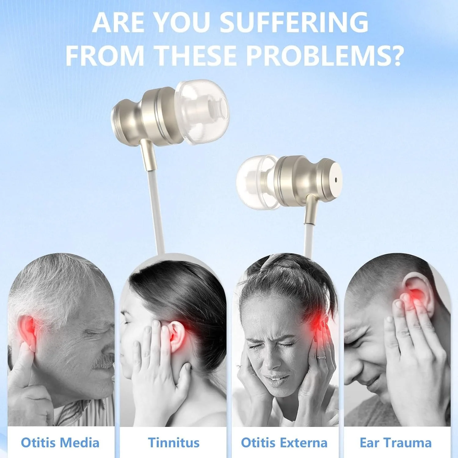 Tinnitus Infrared Earplugs 650nm Red Light LLLT Treatment Therapy Device USB Type-C Otitis Media Deafness Physiotherapy Ear Care