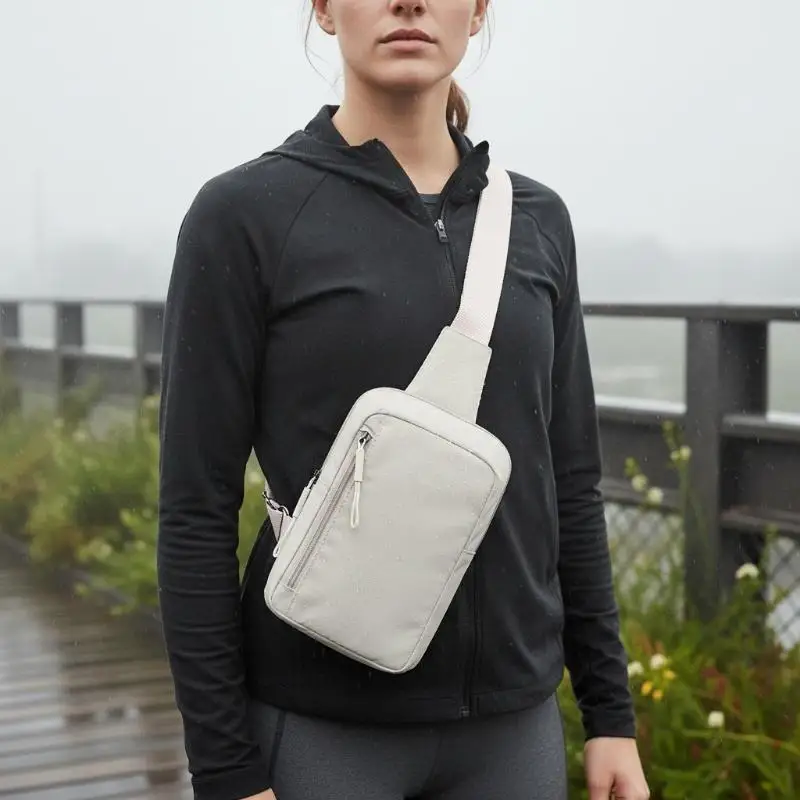 Leisure nylon shoulder bag with compartments, chest pockets, crossbody straps, suitable for short trips and shopping