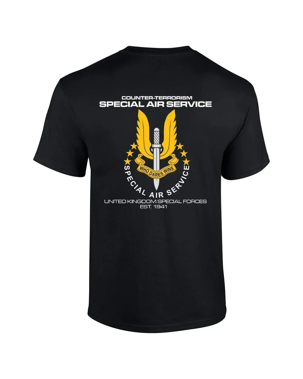 SAS SPECIAL AIR SERVICE BRITISH ARMY UNITED KINGDOM SPECIAL FORCE  MEN'S T SHIRT BOTH SIDES PRINTED COTTON BASIC TOP TEES