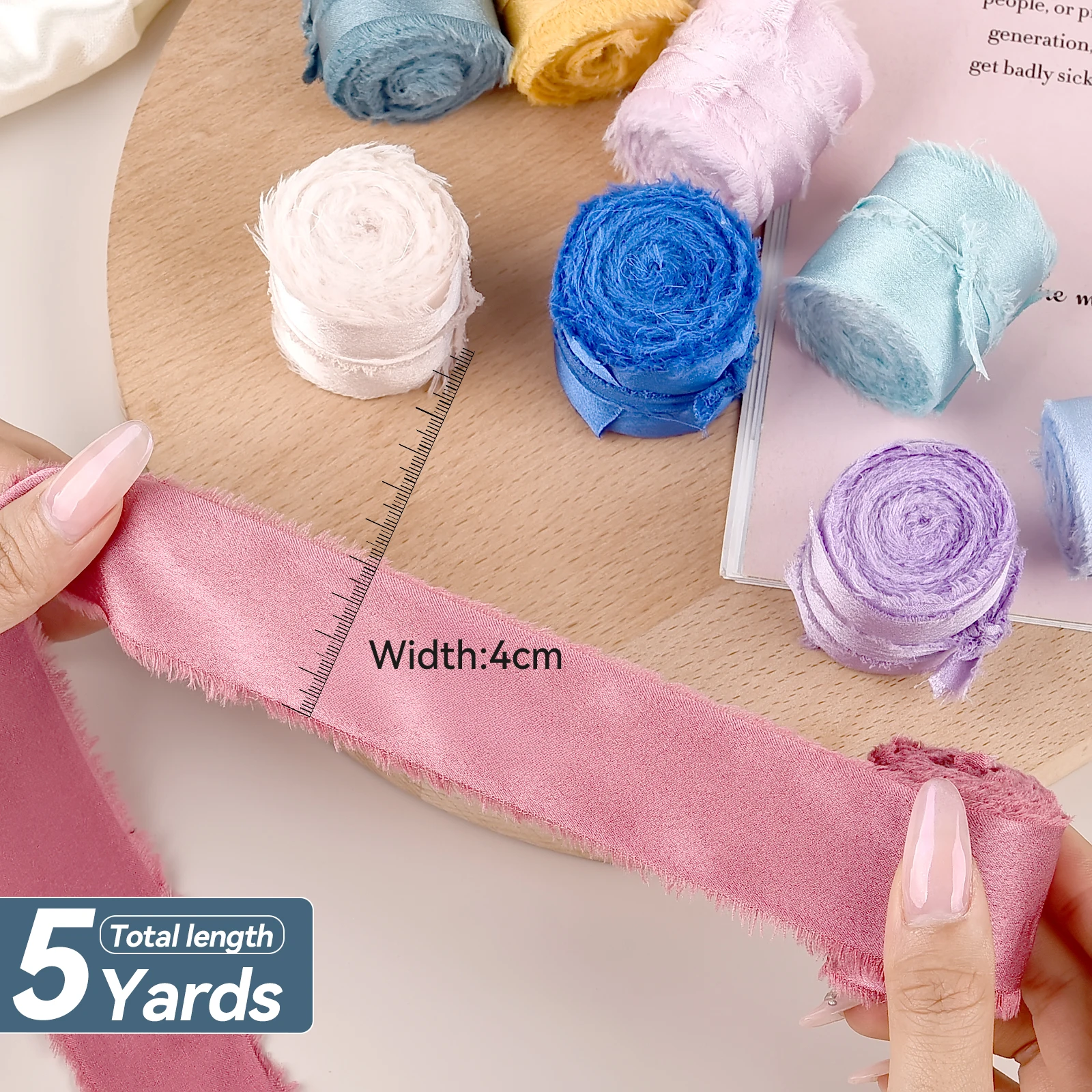 4 سنتيمتر * 5 ياردة اليد ممزقة حافة الساتان المتوترة الشريط البوليستر السلس لينة ل بطاقات المعايدة الزفاف باقات الهدايا التعبئة والتغليف ديكور