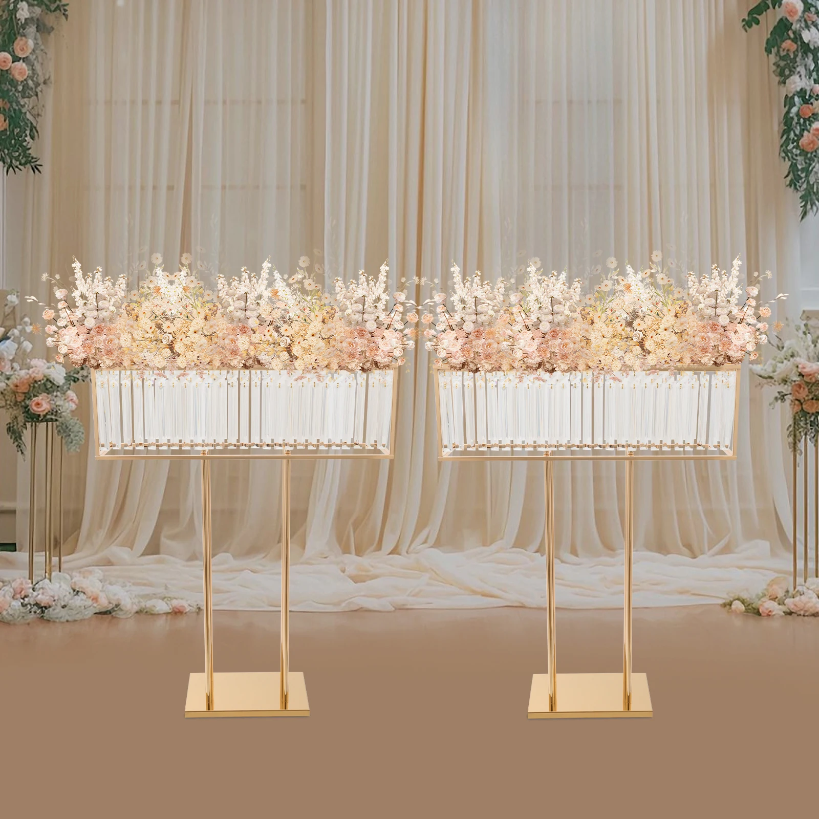 

Modern 2pcs Crystal Flower Stand Wedding Crystal Centerpieces Stand Birthday Parties, Christmas Events,