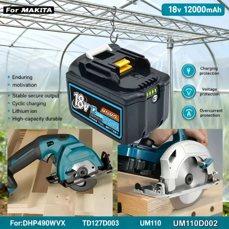 Genuin 12.0Ah 18V 💎 Cycling charging Lithium-Ion for MAKITA Electric tool for DGA404 DDF487 DTW700C BL1860B BL1850B & More ✅