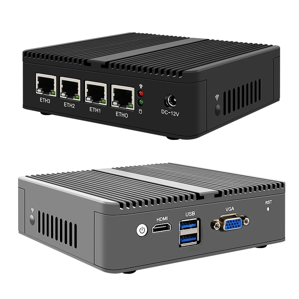 Mini PC Sin ventilador, de cuatro núcleos J4125 procesador Intel, Firewall de forma pequeña, enrutador Pfsense VPN para negocios, hogar Industrial, gran oferta