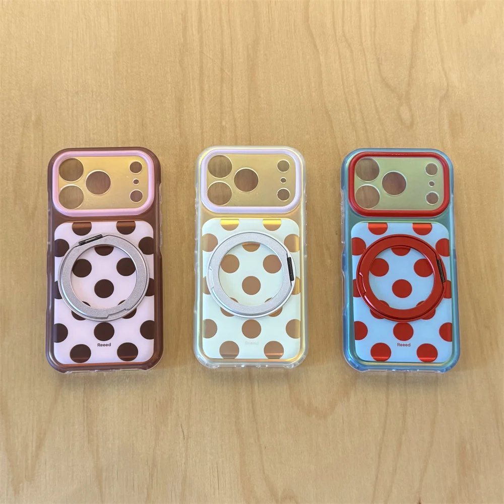 Vintage Polka Dot Phone Case For iPhone 15 16 17 ProMax Contrast Camera Frame 360 Degree Rotatable With Magsafe Kickstand Cover