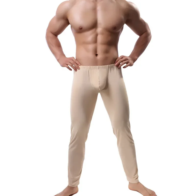Men Underwear Bottoms Long Johns Sexy Bottoms Pajama Low Rise Tight Legging Pouch Warm Thermal Underwear Bottoms Pajama Pants