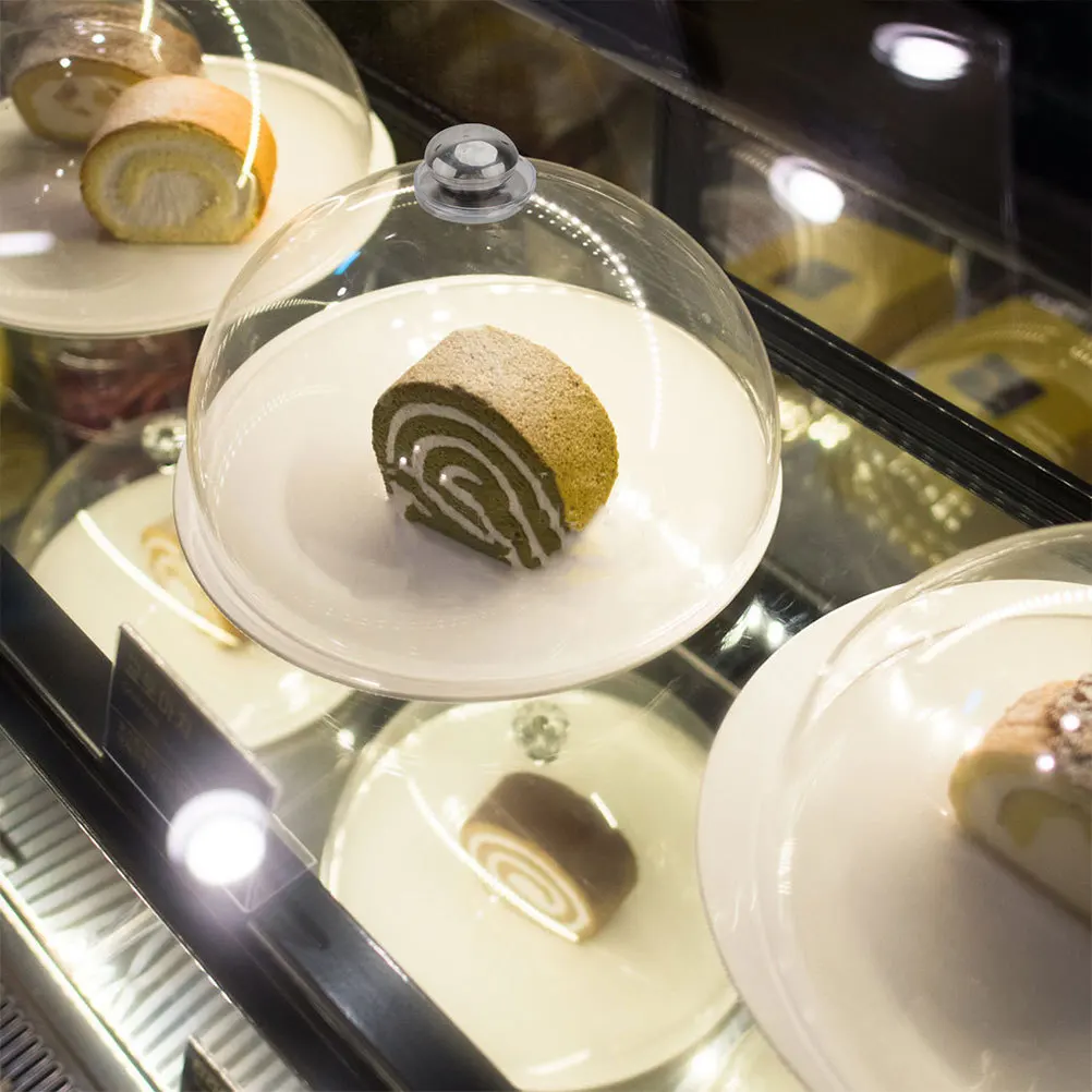 

1pc Food Cover Transparent Plastic Cake Lid For Snack Dessert Stainless Steel Handle Kitchen Storage Container Home