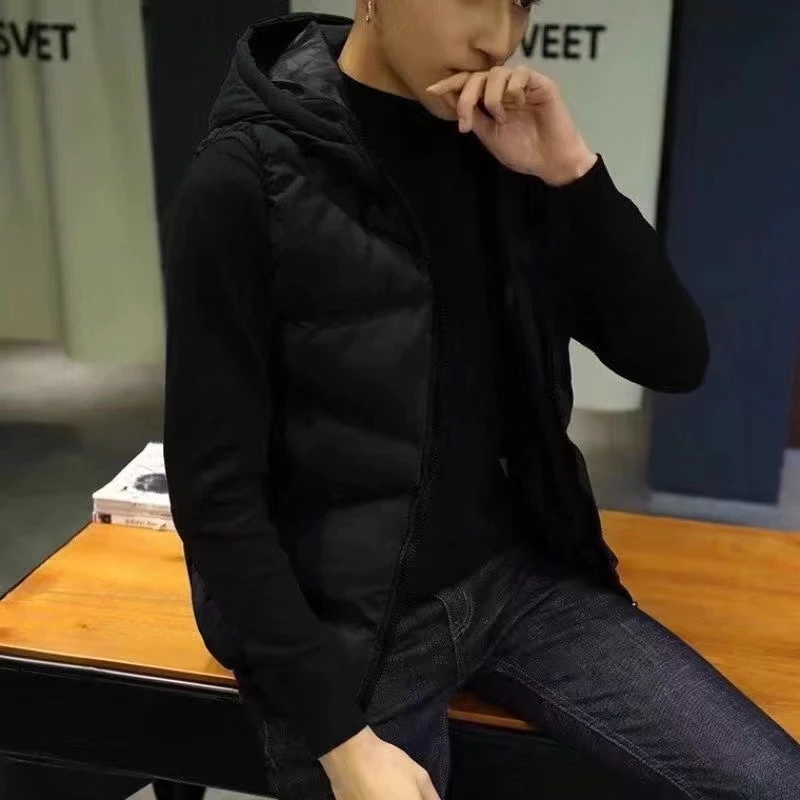 

Мужской зимний утепленный хлопковый жилет с капюшоном на молнии, модная городская молодежная верхняя одежда