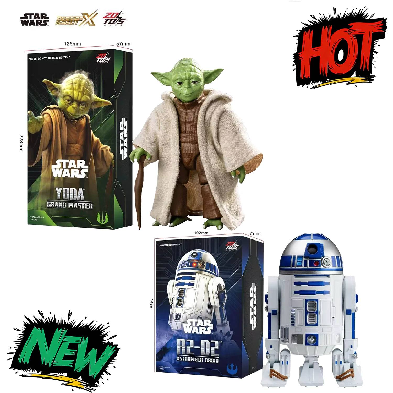 ZD Toys 1/10 Star Wars Master Yoda R2-D2 The Mandalorian Grogu Darth Vader Sith Lord Action Figures Model Movable Collection Toy